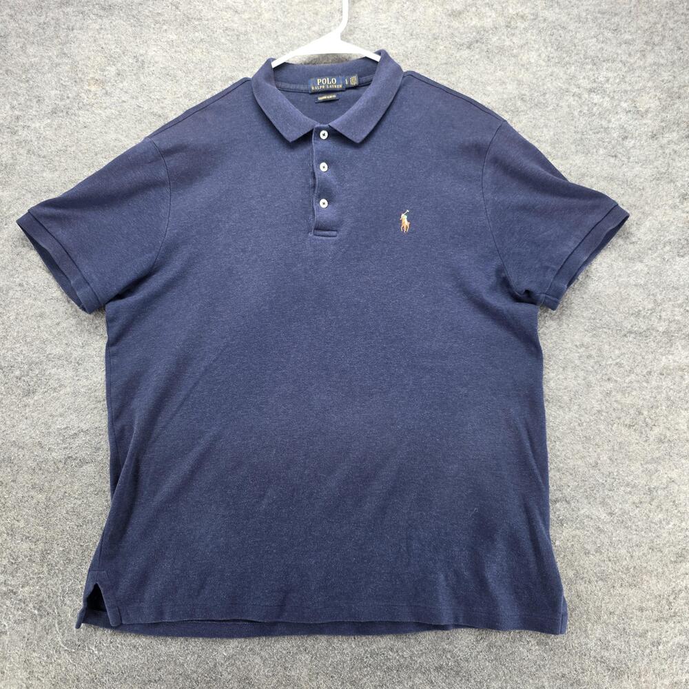 Polo Ralph Lauren Polo Shirt Mens L Blue Custom Slim Fit 100% Cotton Collared